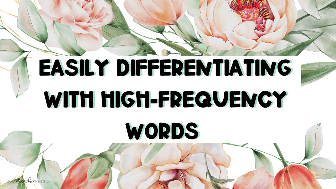 Blog headings-2 Pink and green surrounding the words "easily differentiating with high-frequency words"